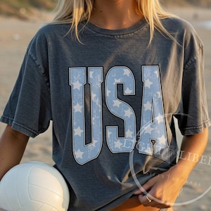 USA Distressed Stars Comfort Colors T-Shirt 4th of July God Bless America Womens American Shirt Vintage Wash Independence Tshirt Preppy Top