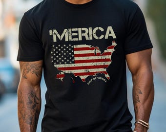 Patriotic Shirt Distressed American Flag Map T-Shirt Gulf of 'Merica Unisex Tee 4th of July MAGA Apparel