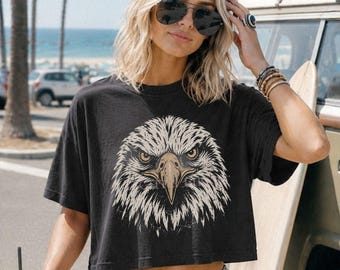 Bald Eagle Women's Boxy Tee, Football Tailgate T-shirt, Vintage Wash Comfort Colors Cropped Top, Eagles Fans