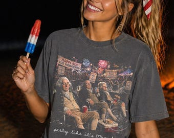 Camiseta "Festeje como se fosse 1776" - Pais Fundadores - 4 de Julho - Comfort Colors - Lavagem Vintage - EUA - Patriótica - Dia da Independência - Liberdade 1776