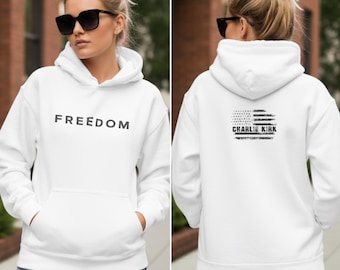 Sudadera con capucha Charlie Kirk FREEDOM, con bandera estadounidense, desgastada, cristiana, con temática de fe, conservadora, unisex, patriótica