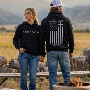 FREEDOM Hoodie God Family Country Distressed American Flag Christian Cross Charlie Kirk Unisex Pullover Hooded Sweatshirt Patriotic USA Gift image 2