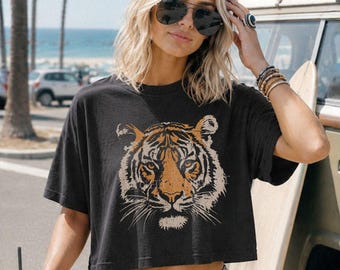 Vintage Tiger T-Shirt Comfort Colors® Boxy Tee Distressed Retro Animal Graphic, Cincy Bengals Crop Top