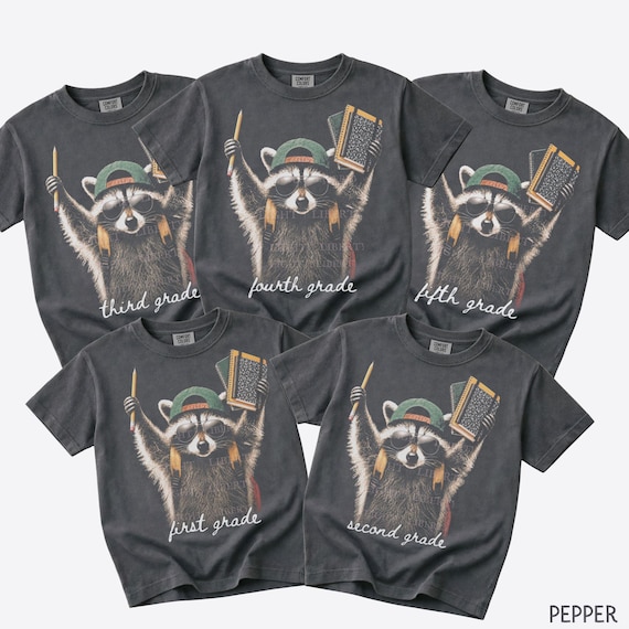 Back to School Raccoon Youth Comfort Colors T-Shirt, Pre K Kindergarten First Second Third Fourth Fifth Grade Funny Feral Student Tee