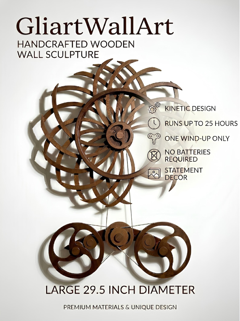 GLIART Infinite Orbit kinetic wooden wall art with mechanical gears