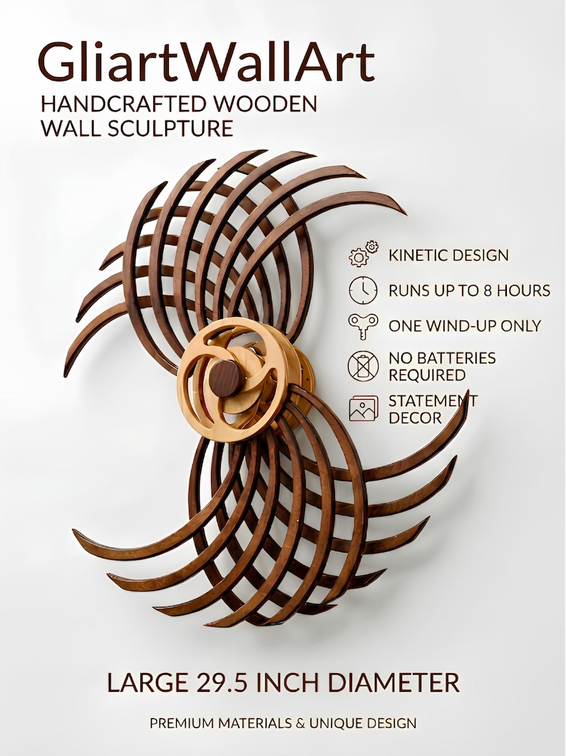 GLIART hand-wound kinetic wood wall art in dark walnut