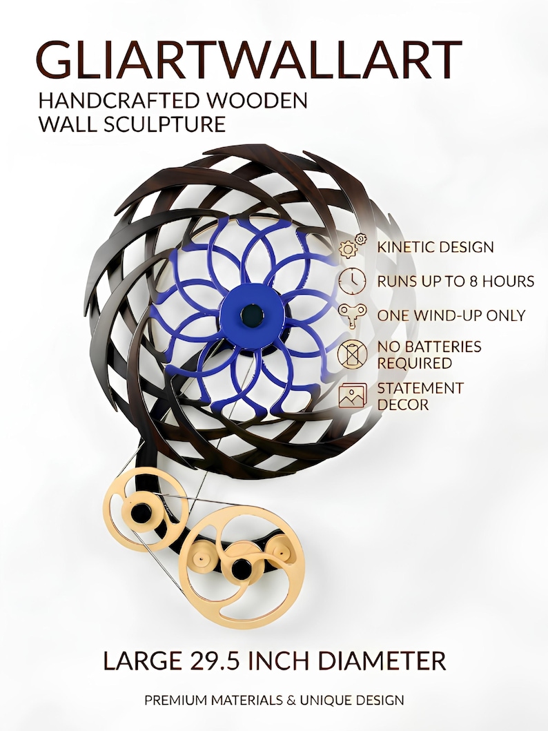 GLIART Sacred Geometry kinetic wooden wall sculpture with blue center