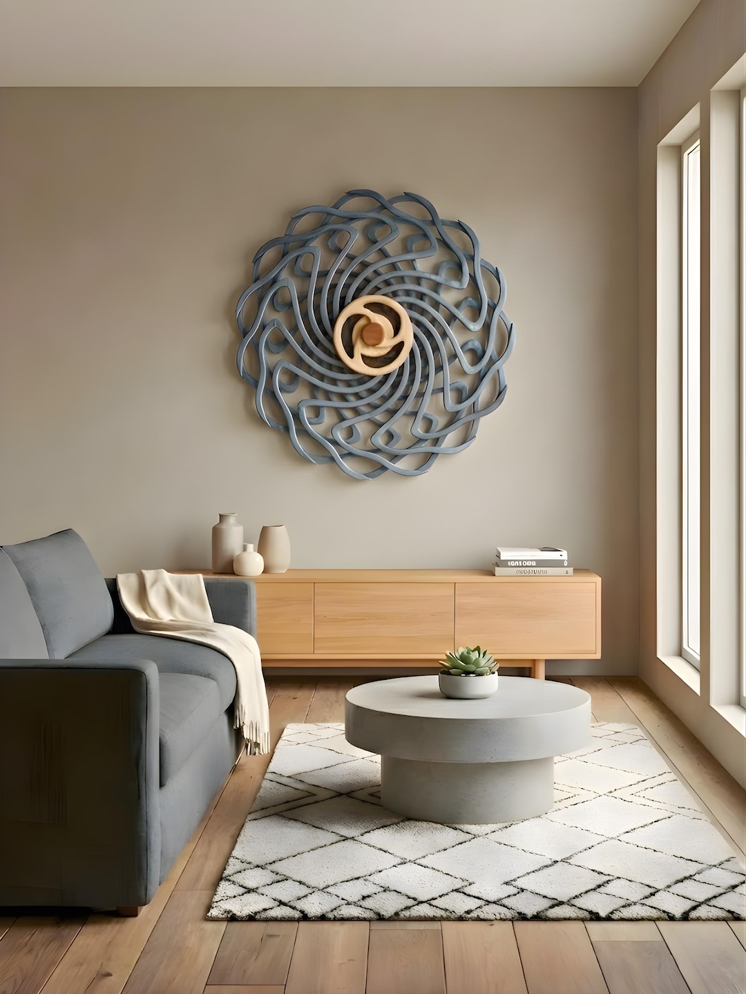 Mandala kinetic wall art detail for calm interiors