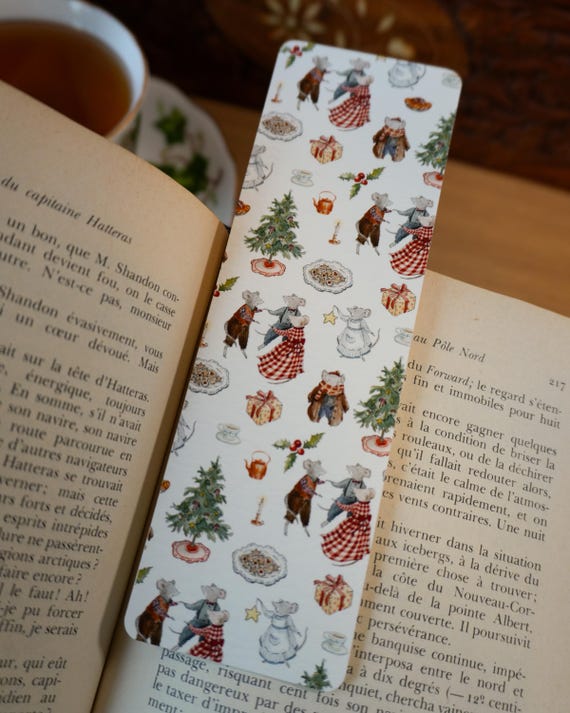 Christmas bookmark - Mice Christmas patterns Watercolor painting