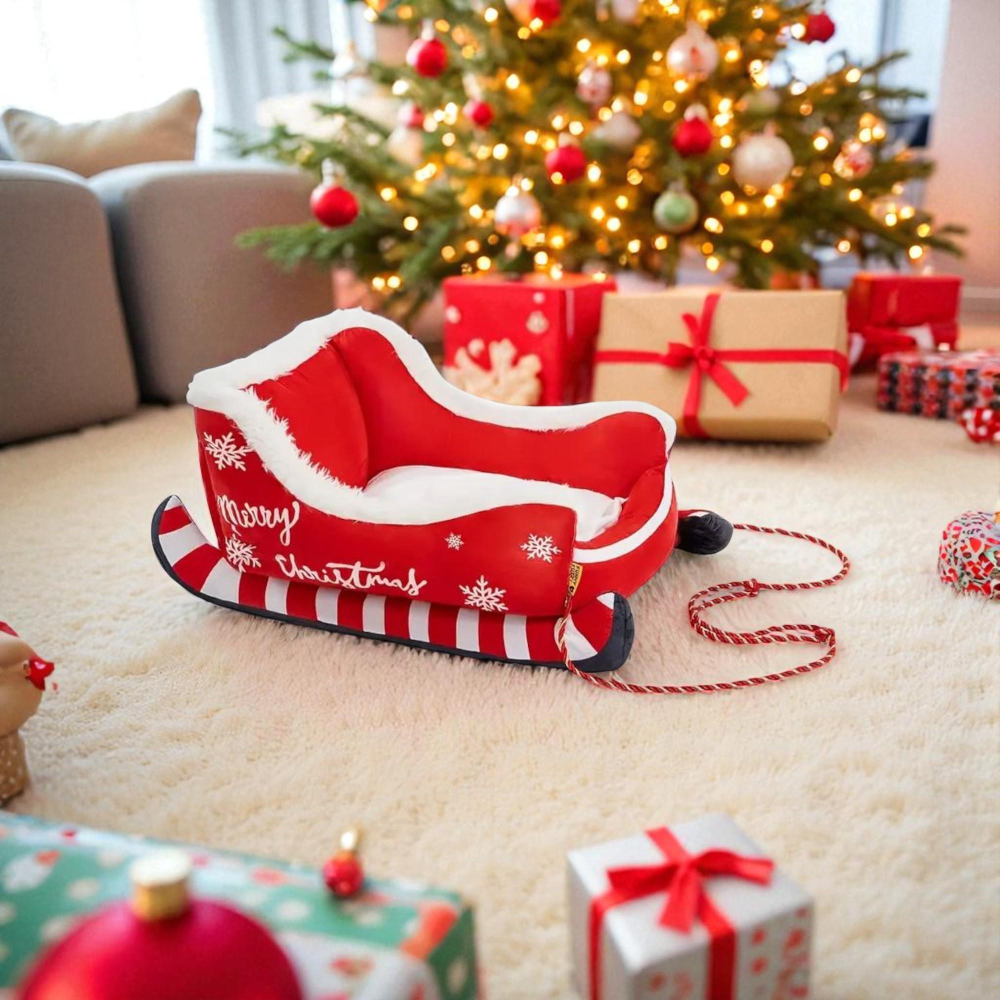 Weihnachts Schlitten Haustierbett, 63cm Plüsch-Wei Produktbild-Vorschau 6