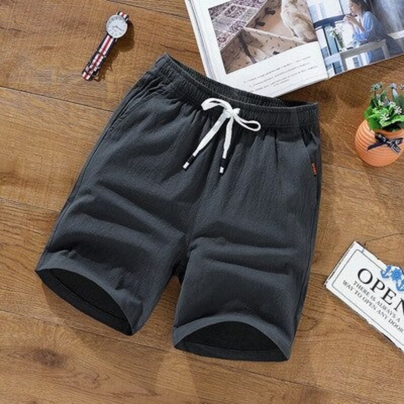 Linen Men Shorts Solid Harajuku Fashion Trend Basketball Etsy