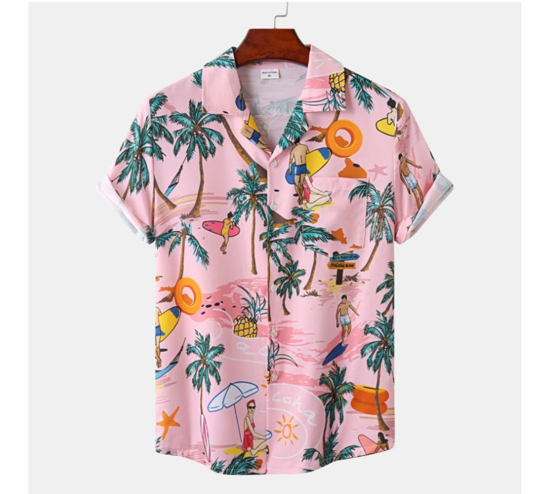 9 Styles Hawaiian Men's Shirt Beach Coconut Tree Print Short Sleeve Men ...