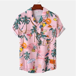 9 Styles Hawaiian Men's Shirt Beach Coconut Tree Print Short Sleeve Men's Clothes Fashion Lapel Button Top T-shirt Shirt,Hawaii Shirt