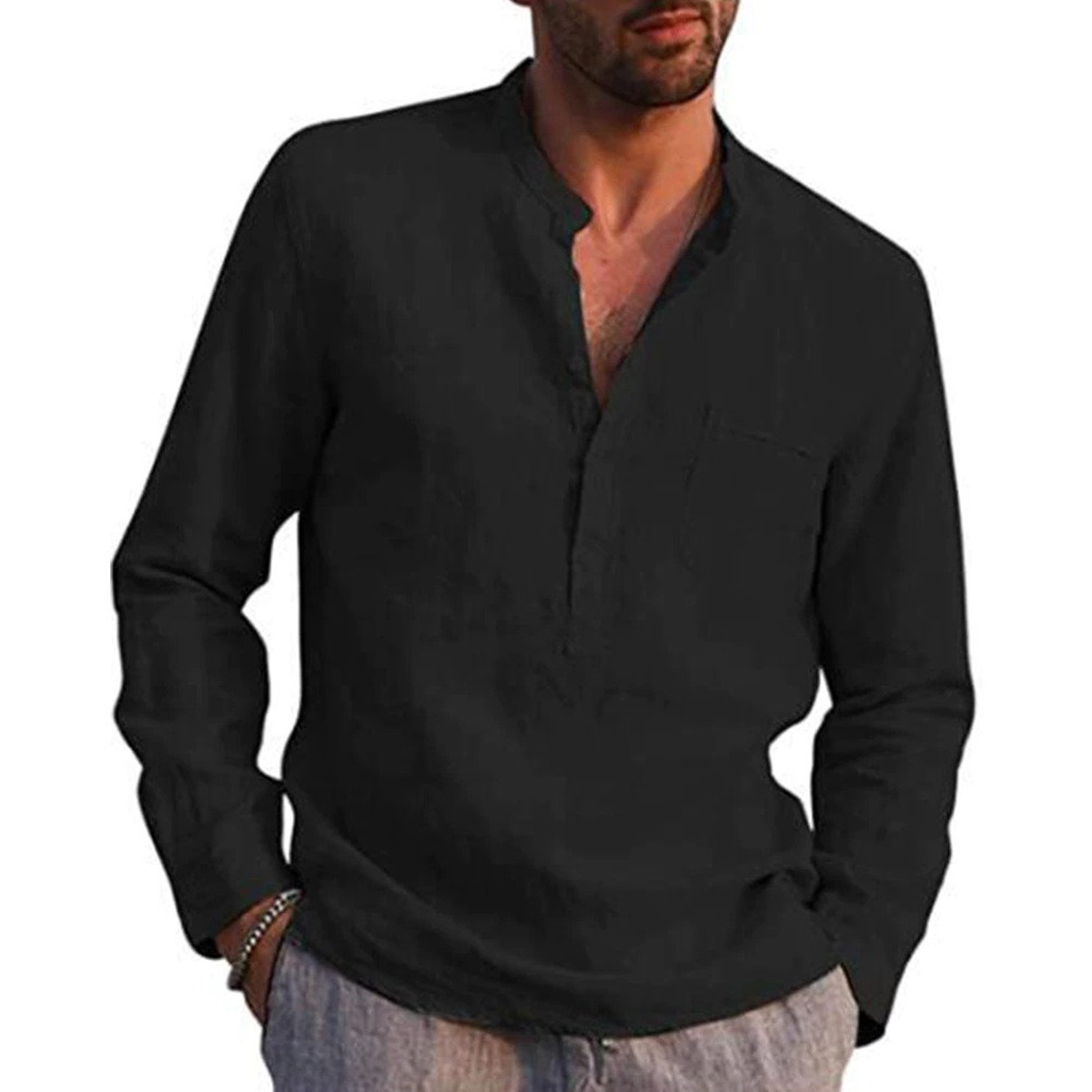 100% Cotton Linen Hot Sale Men's Long-sleeved Shirts - Etsy