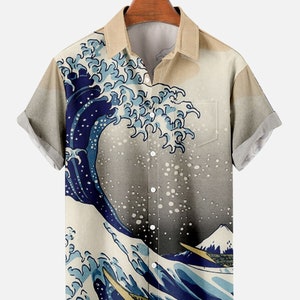 Japanese Ocean Wave 3d Printing Men's Hawaiian Shirts - Etsy