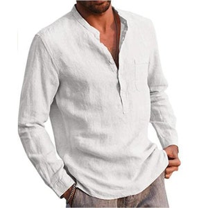 100% Cotton Linen Hot Sale Men's Long-sleeved Shirts Summer Solid Color ...