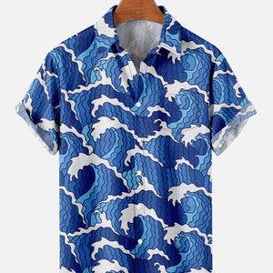 Japanese Ocean Wave 3d Printing Men's Hawaiian Shirts - Etsy