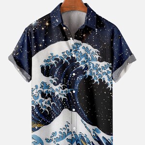 Japanese Ocean Wave 3d Printing Men's Hawaiian Shirts Casual Summer ...