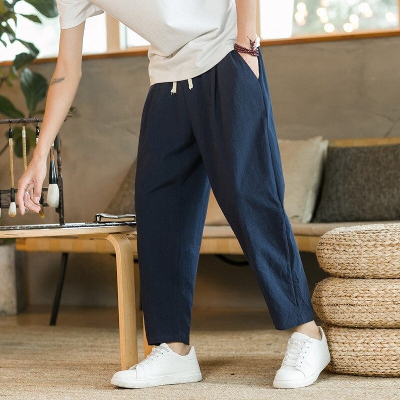 Basic Men's Cotton Linen Pants Male Casual Solid Color - Etsy
