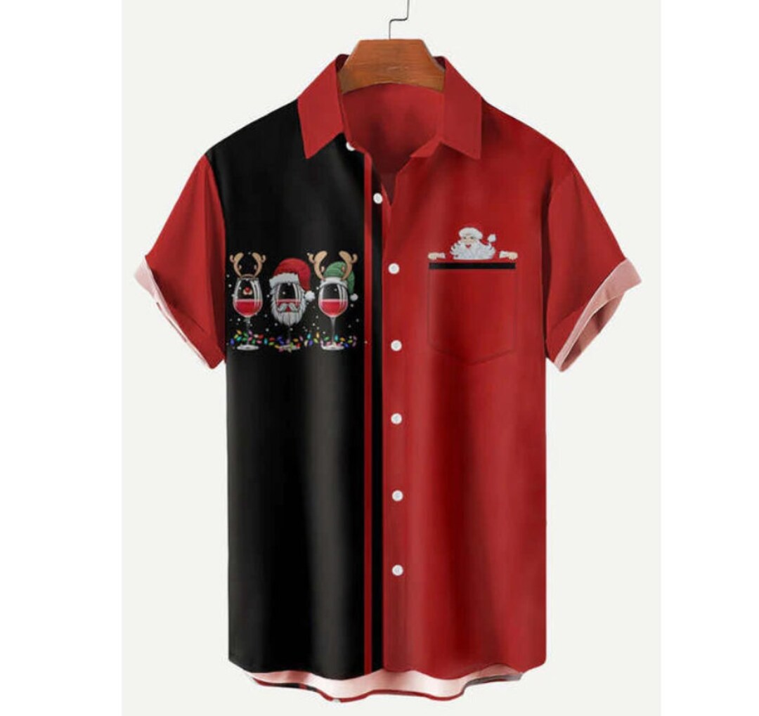 Red Men's Christmas Creative Design Limited Short Sleeve Shirts/summer ...