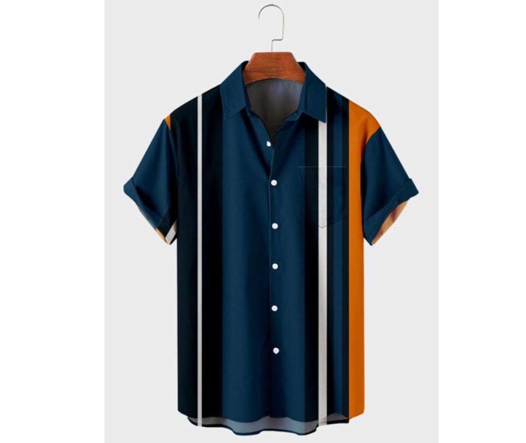 10 Styles Stripes Simple Casual Shirts Men European Size Hawaiian Shirt ...