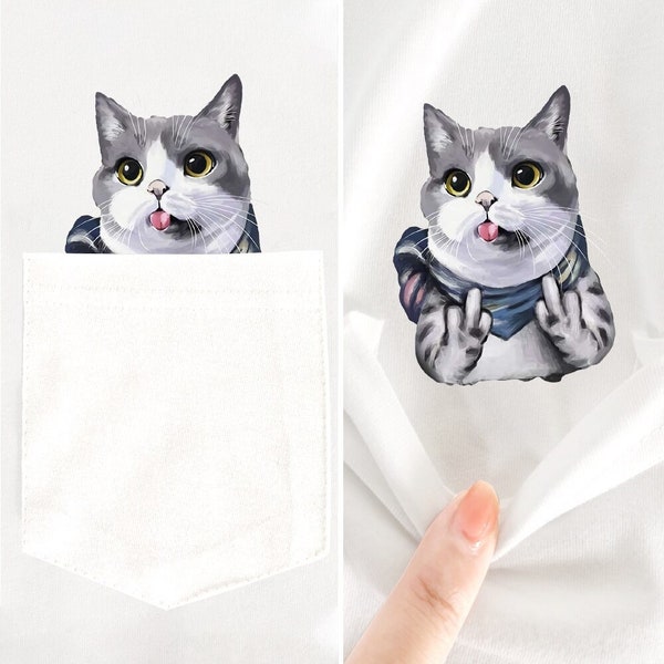 Cat Middle Finger Pocket Shirt Etsy UK