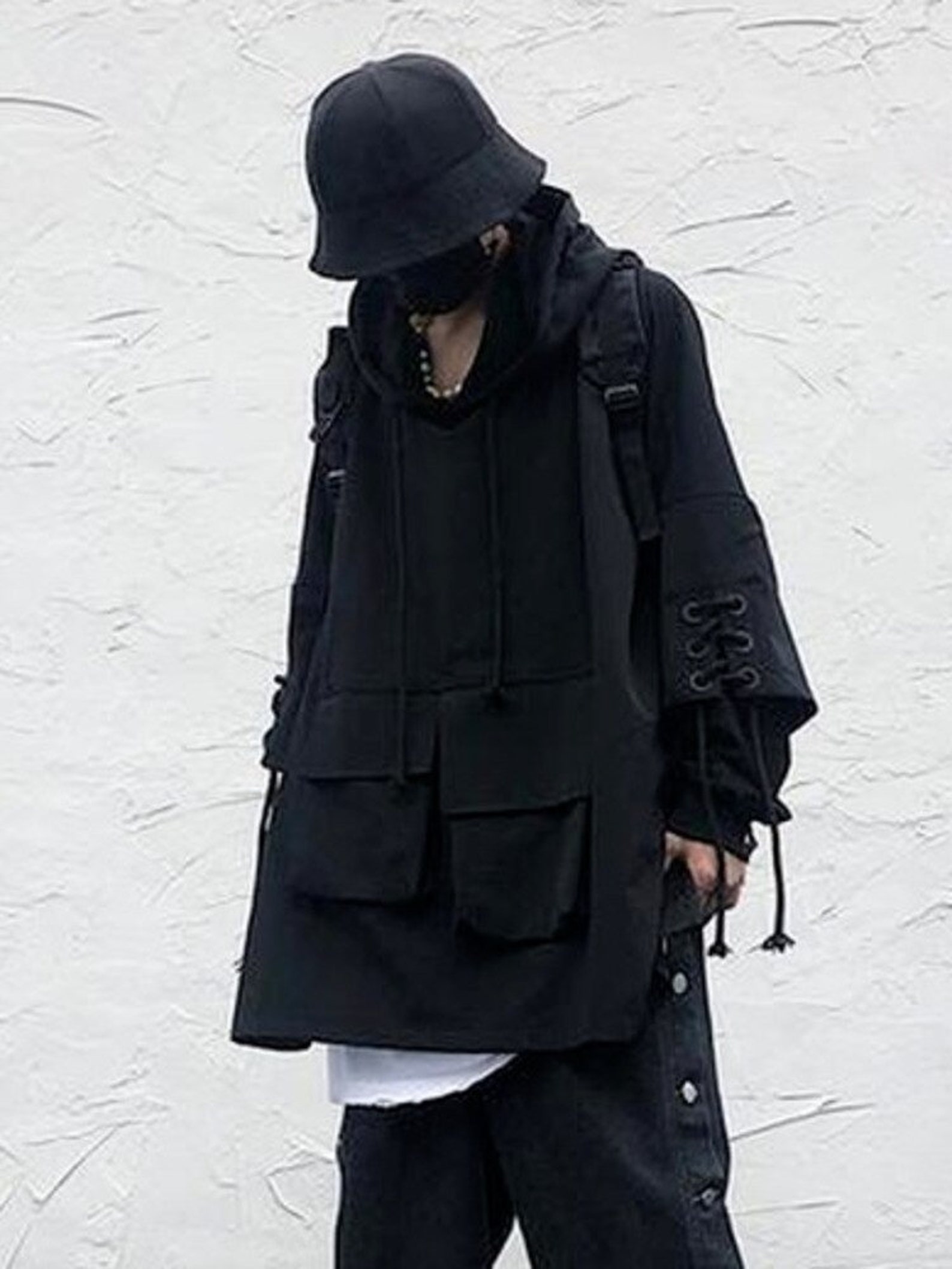Men Techwear Black Hooded Sweatshirts Goth Darkwear - Etsy