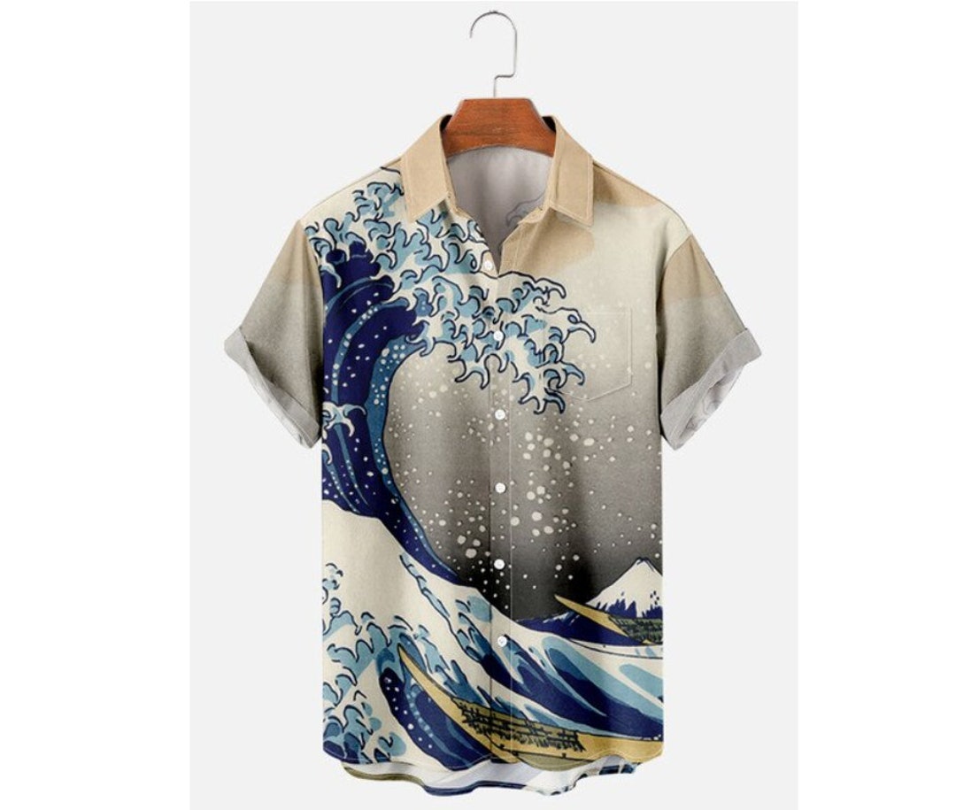 Japanese Ocean Wave 3d Printing Men's Hawaiian Shirts - Etsy