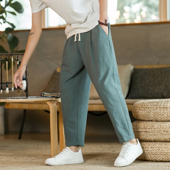 Basic Men s Cotton Linen Pants Male Casual Solid Color Breathable