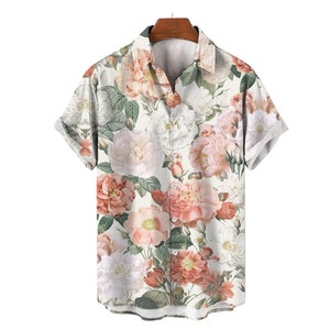 3D Floral Casual Men's Shirt Women's Summer Cherry Blossom  Print Short Sleeve Top Fashion Floral Oversized Tee Clothes For Men,Hawaii Shirt