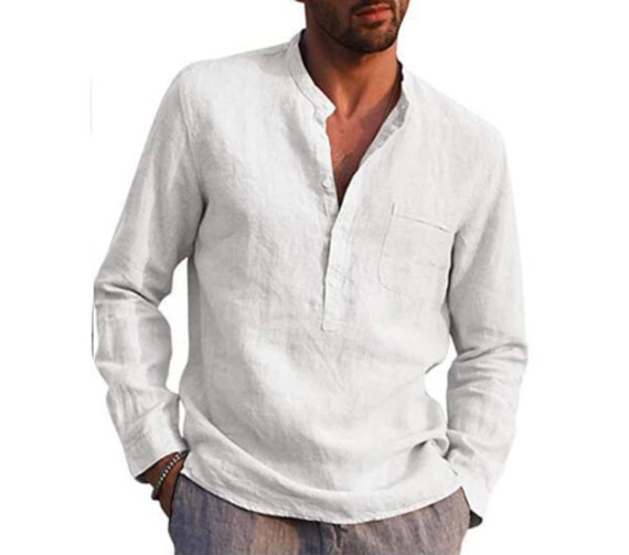 100% Cotton Linen Hot Sale Men's Long-sleeved Shirts - Etsy