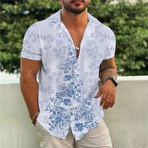 Hawaiian Shirt Simple Pattern Short Sleeve Clothes Loose Beach Vacation ...