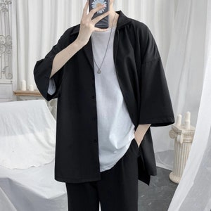 Summer Men Shirt Short Sleeve Solid Color Shirts For Man Harajuku Casual Oversized Blouses Fashion Men's Clothing/fathers Gifts