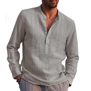 100% Cotton Linen Hot Sale Men's Long-sleeved Shirts Summer Solid Color ...