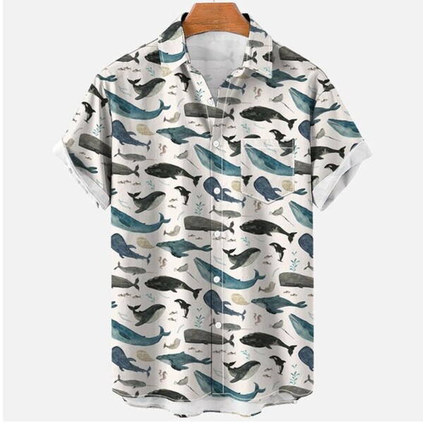 Camicie estive per uomo Animali marini Cavalluccio marino Pesce 3d Camicia hawaiana allentata Abbigliamento da uomo Top estivi Manica corta casual, Camicia hawaiana