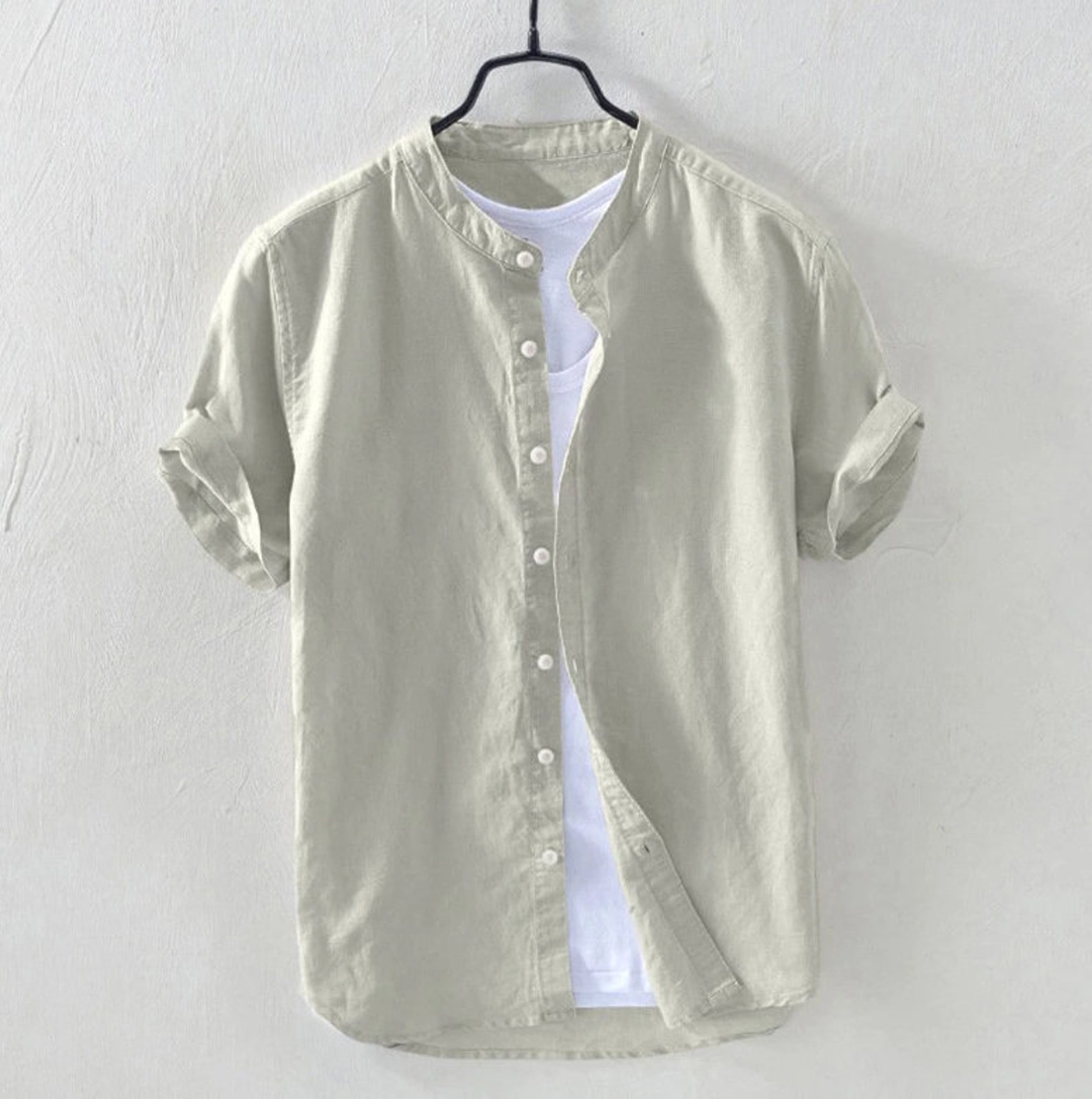 Shirt Men's Baggy Cotton Linen Pocket Shirts Solid Color - Etsy