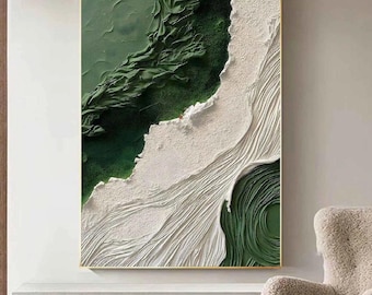 Impresión artística moderna con textura abstracta 3D / Descarga digital minimalista en verde y blanco / Decoración imprimible de gran tamaño