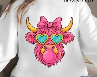 Vaca rosa de las Highlands PNG / Chicle, Novilla retro (Descarga digital)