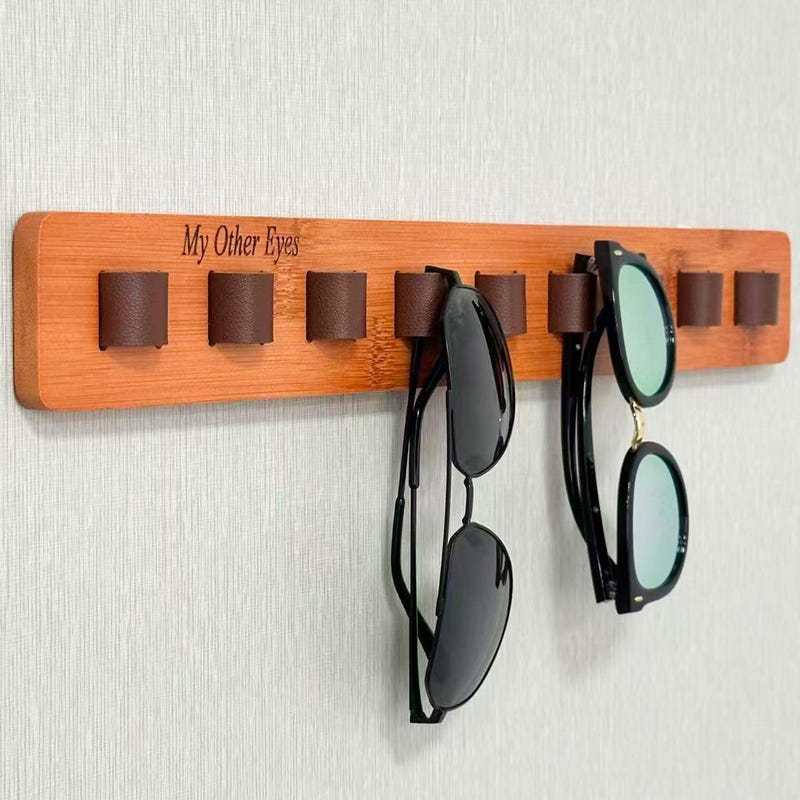 Wooden Sunglasses Organizer Wall Mounted, Personalized Engraved Gift, Glasses Storage Holder for RV, Office, Home, Eyeglass Display Rack