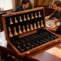 Luxury 15"  Wooden Chess Set, Resin Pieces Heavy Weight with Felt Bottom | Includes Folding Board & Extra 2 Queens | Personalized Gift