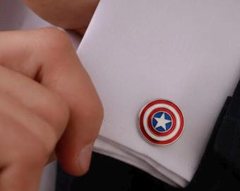 Captain America Shield Cufflinks: Red Enamel Avengers Gift