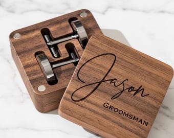 Personalized Wooden Cufflinks: Engraved Groomsmen Gift