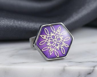 Purple Enamel Cufflinks: Hexagon Geometric Design, Gift for Him