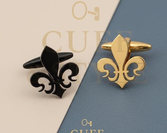 Gold Fleur-de-Lis Cufflinks: 18K Plated Stainless Steel Suit Accessory
