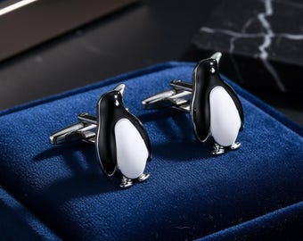 Penguin Cufflinks: Silver Animal Shirt Accessories, Groom Wedding Jewelry