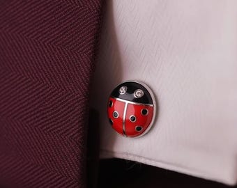 Ladybug Cufflinks: Enamel Insect Jewelry, Funny Gift for Him