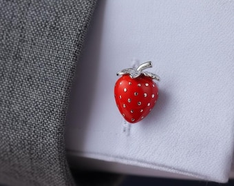 Strawberry Cufflinks: Red Enamel Novelty Cuff Links