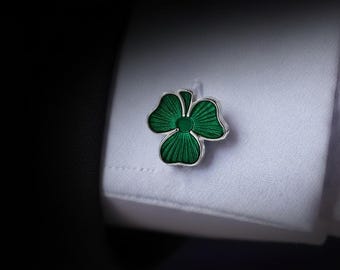 Green Enamel Clover Cufflinks • Lucky St. Patrick's Day Accessory