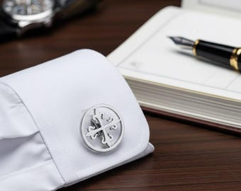 Vintage Cross Cufflinks: Stainless Steel Medieval Heraldic Design