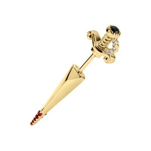 Pendiente de tuerca con base plana y barra de diamante de oro macizo tipo espada para hélix y trago